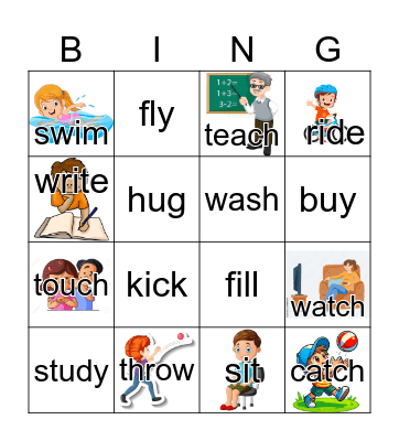 Action Words Bingo Card