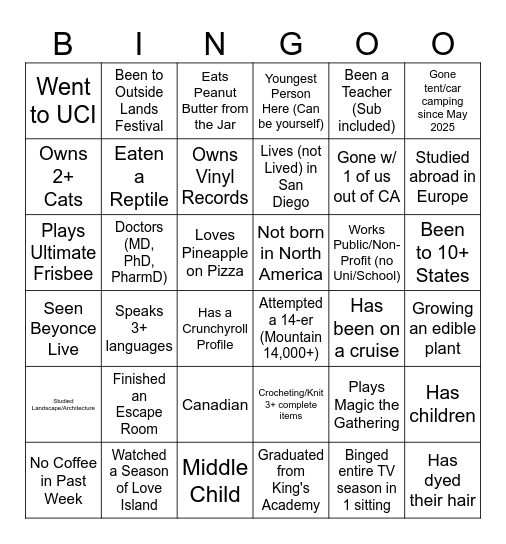 Untitled Bingo Card