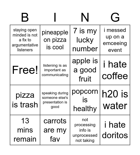 Untitled Bingo Card