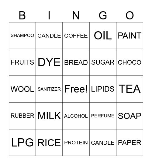 ORGANIC OBJECTS Bingo Card
