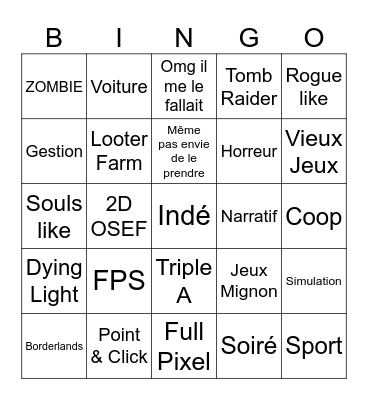 Jeux Gratos EpicGame Bingo Card