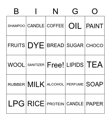 ORGANIC OBJECTS Bingo Card