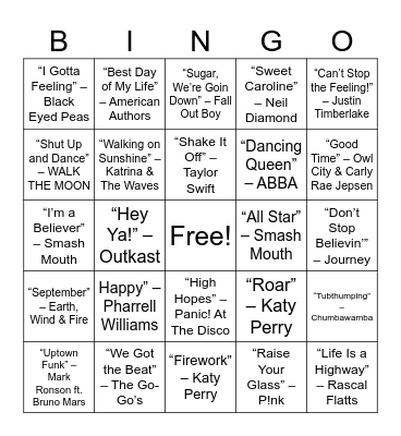 ROUND 1: Birthday Bash Sing-Alongs Bingo Card