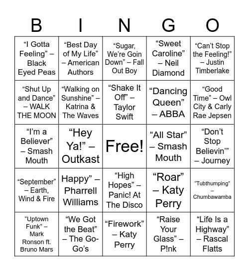ROUND 1: Birthday Bash Sing-Alongs Bingo Card