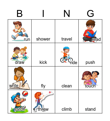 Action Words Bingo Card