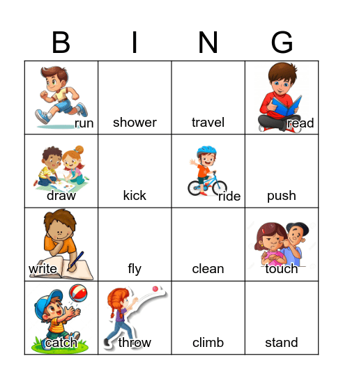 Action Words Bingo Card