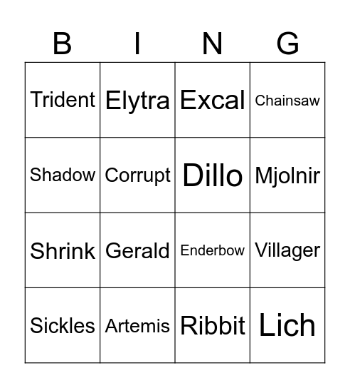Legendary Blitz Bingo Card