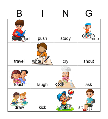 Action Words Bingo Card