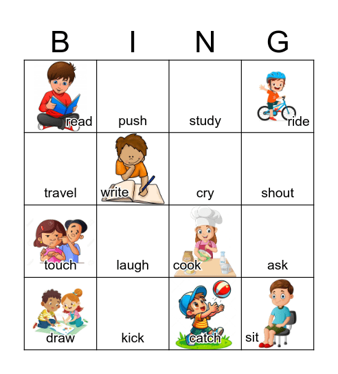 Action Words Bingo Card