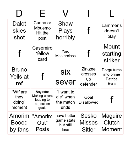 Manchester united Bingo Card