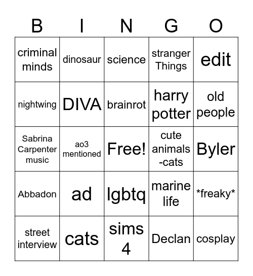 TikTok Bingo Card