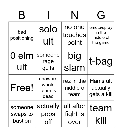 overwatch Bingo Card