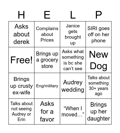 GMA HELP Bingo Card