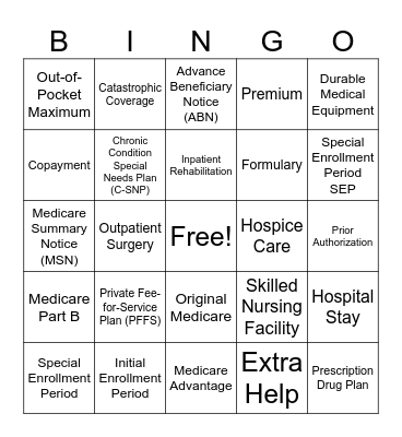 Medicare 101 Bingo Card