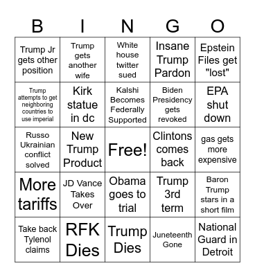 Trump term 9/28/2025 Bingo Card