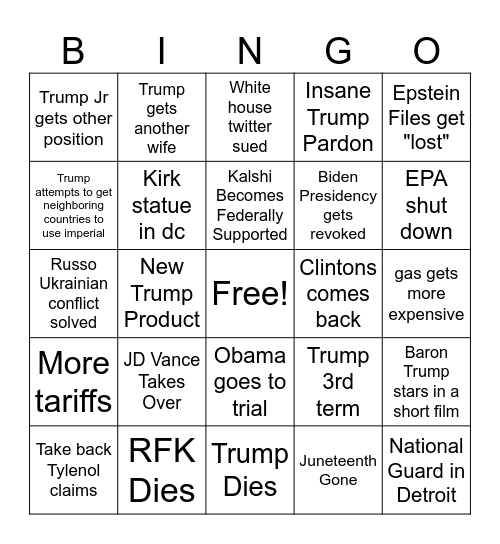 Trump term 9/28/2025 Bingo Card