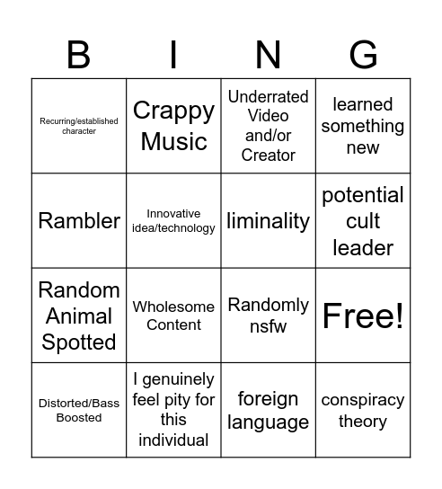 Youtube Graveyard Bingo Card