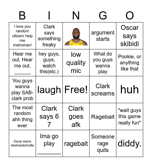 random ahhh game roblox Bingo Card
