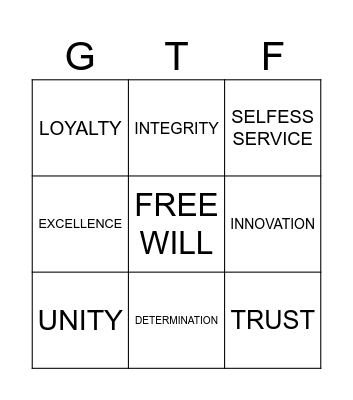 VALUE BINGO Card