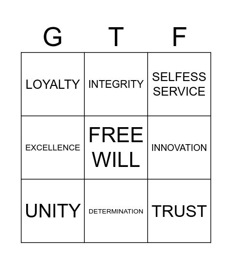 VALUE BINGO Card