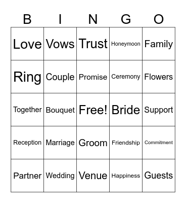 Marriage Vocab Bingo Card