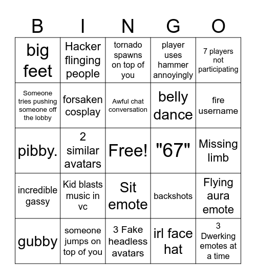 Roblox Natural Disaster Survival Bingo Card