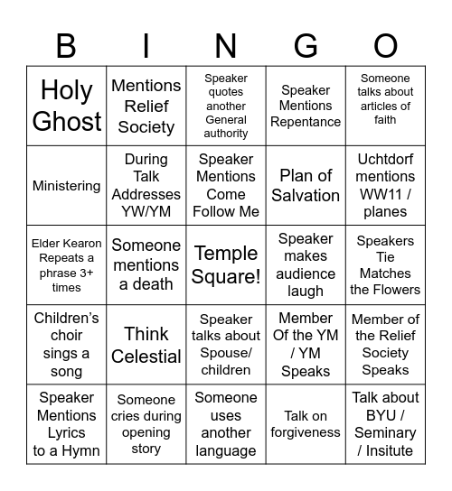 General Conference 2025 Bingo Card
