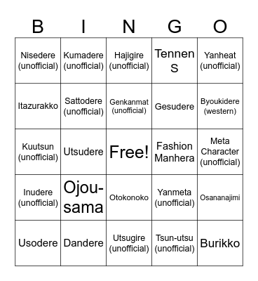 Japanese Archetype Bingo Card