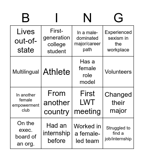 LWT Bingo! Bingo Card