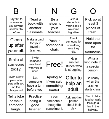 Kindness Bingo Card