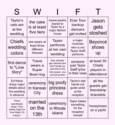 print hub wedding bingo, taylor's version Bingo Card