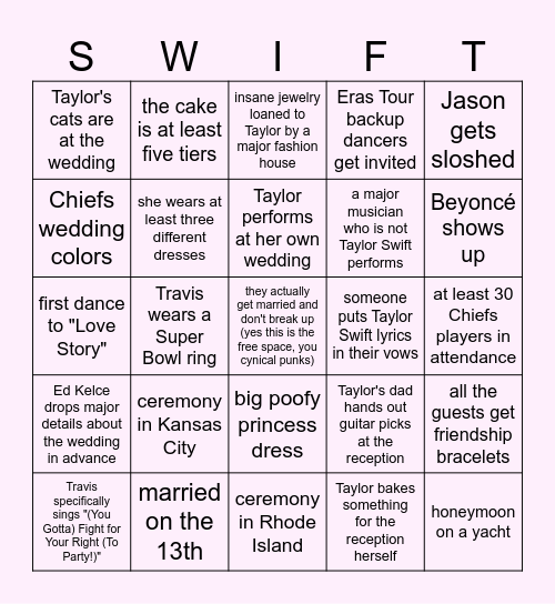 print hub wedding bingo, taylor's version Bingo Card