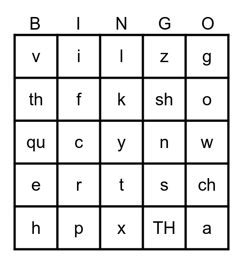 First Grade Sounds BINGO Card