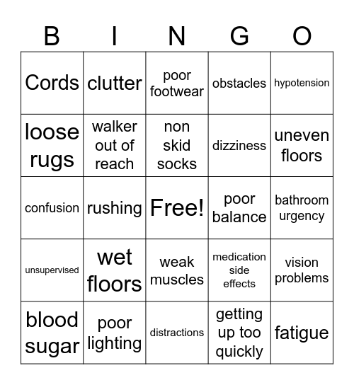 fall prevention bingo Card