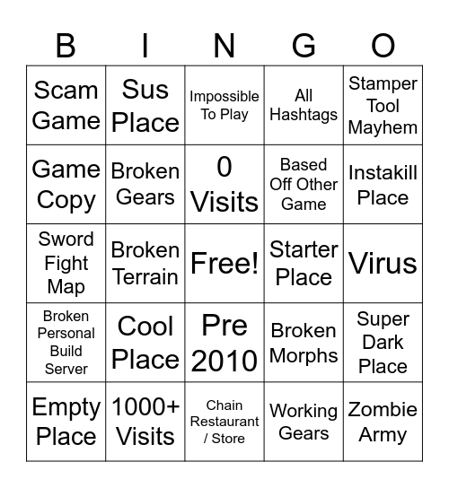 Place Roulette Bingo Card