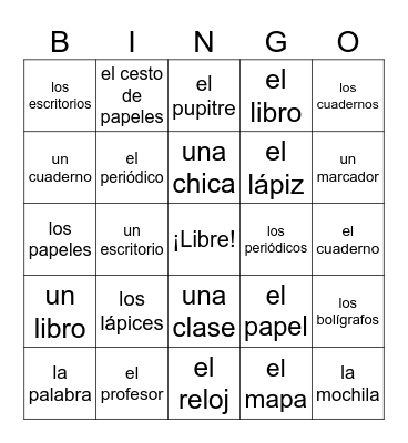 Los artículos definidos e indefinidos Bingo Card