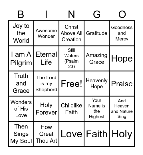 Harmony and Holiness Bingo Card