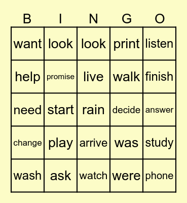 Simple Past To Be & Regular Verbs Bingo Card