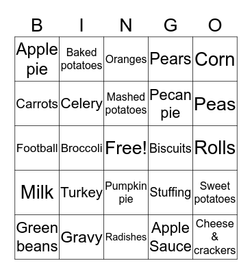 Thanksgiving Bingo Card