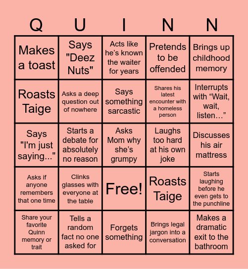 QUINN BINGO Card