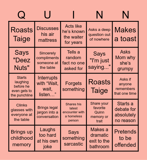 QUINN BINGO Card