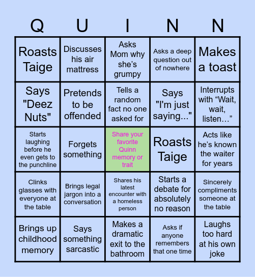 QUINN BINGO Card