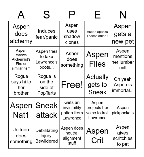 Rise of the Runelords: Aspen Bingo Card