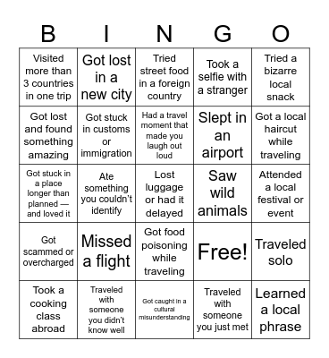 Travel Bingo Card