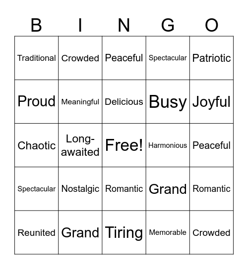 Festivals-National Day+ Mid-Autumn Bingo Card