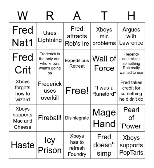 Runelords: Frederick Bingo Card