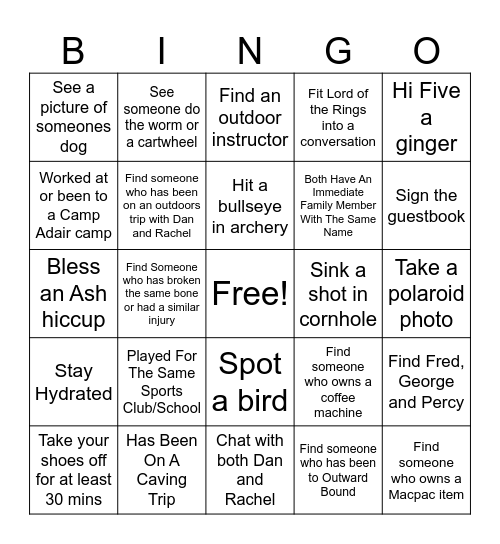 Daniel & Rachel Wedding Bingo Card