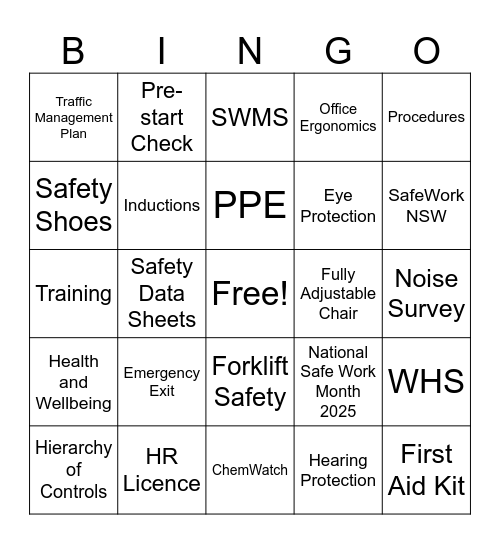 National Safe Work Month SafeTea Bingo Card