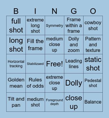 Film Style and Framing Bingo Card