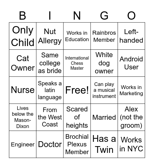 Find a Guest Bingo Card